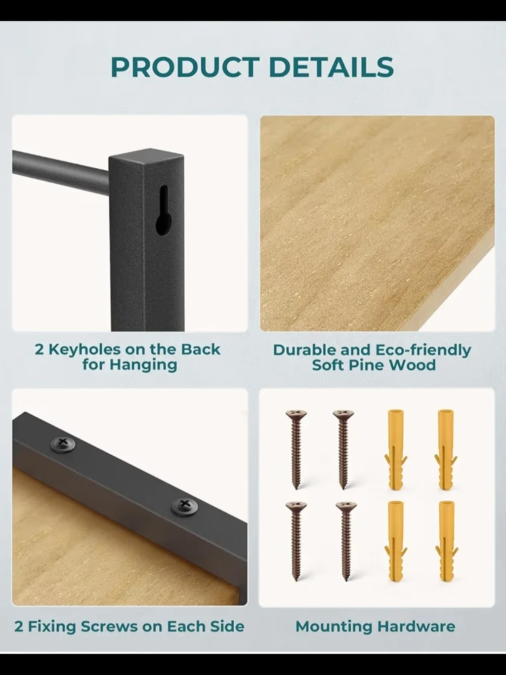 Modern Black and Natural Wood Wall Shelf - Brand: Oropy